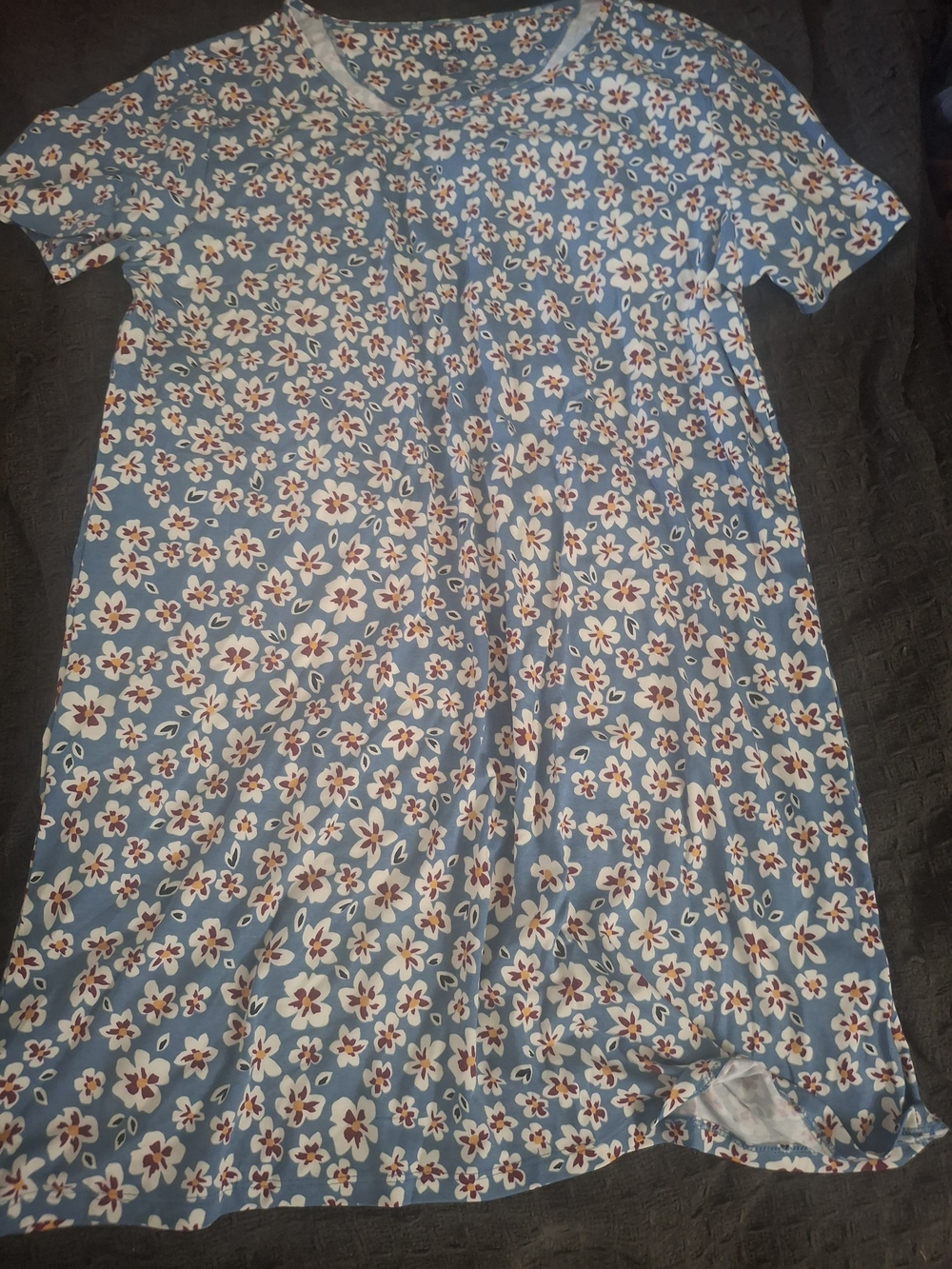 Jockey Blue Short Sleeve Tee Dress with White & Red Floral Print